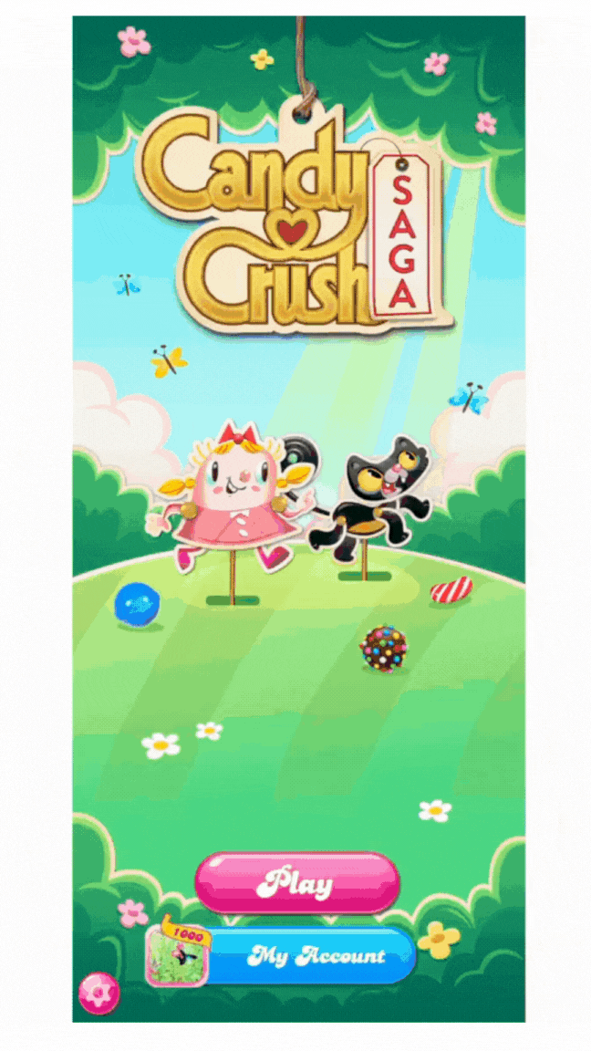 このGIFは、アカウントからログアウトし、その後メール（King アカウント）または Facebook で再度ログインする手順を示しています