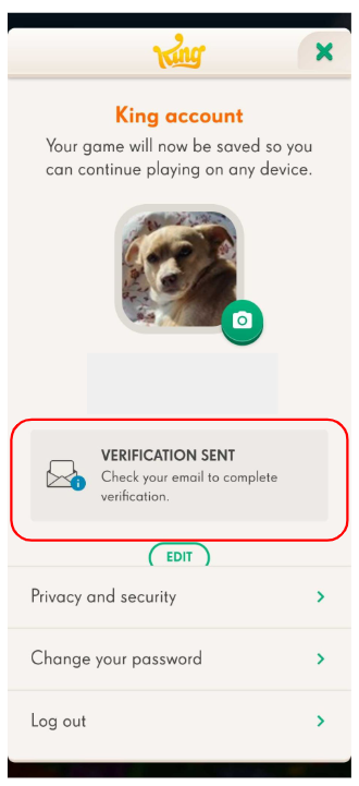 Ecranul Profil, unde poți citi notificarea "Verificare trimisă. Verifică-ți e-mailul pentru a finaliza verificarea"